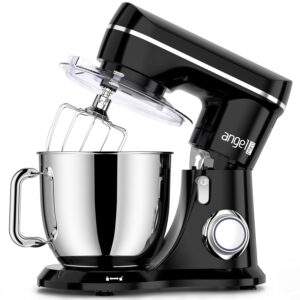 Mini Angel Electric Stand Mixer, 5Quarts, Dough Hook, Flat Beater, Wire Whisk Attachments, 10+P Speeds with Splash Guard, Black