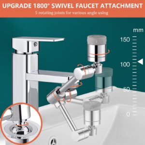 S USECRET 1800° Swivel Faucet Extender for Bathroom Sink Water Aerator - 2 Mode Splash Filter Extension, 360° Angle Rotatable Spray Attachment, Multifunctional Robotic Arm-Washing Eye/Hair/Face