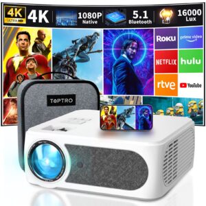 4k projector with wifi and bluetooth, toptro 2023 upgraded x3 native 1080p projector 4k support, 16000 lumen, 4p/4d keystone, 300" display, 50% zoom, outdoor projector for ios/android/ tv stick/ps5