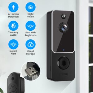 Aiwit Doorbell Camera Wireless, Indoor/Outdoor Surveillance Video Cam, Smart AI Human Detection, Live View, Included Chime Ringer, 2.4G WiFi, 2-Way Audio, Night Vision, Cloud Storage