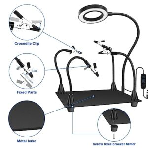 Magnetic Helping Hand, 10X Magnifying Glass with Light and Stand, Upgrade Soldering Helping Hands Station, 4 Flexible Metal Arms Heavy Duty Base Electronic Repair Tool for Soldering