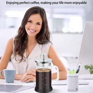 Nukeekee Mini French Press Coffee Maker-304 Stainless Steel Grilles, Borosilicate Glass Small Coffee Press,Non-slip Silicone Base-12 oz /350 ml with 2 Filter Screen-2 Cup Teapot