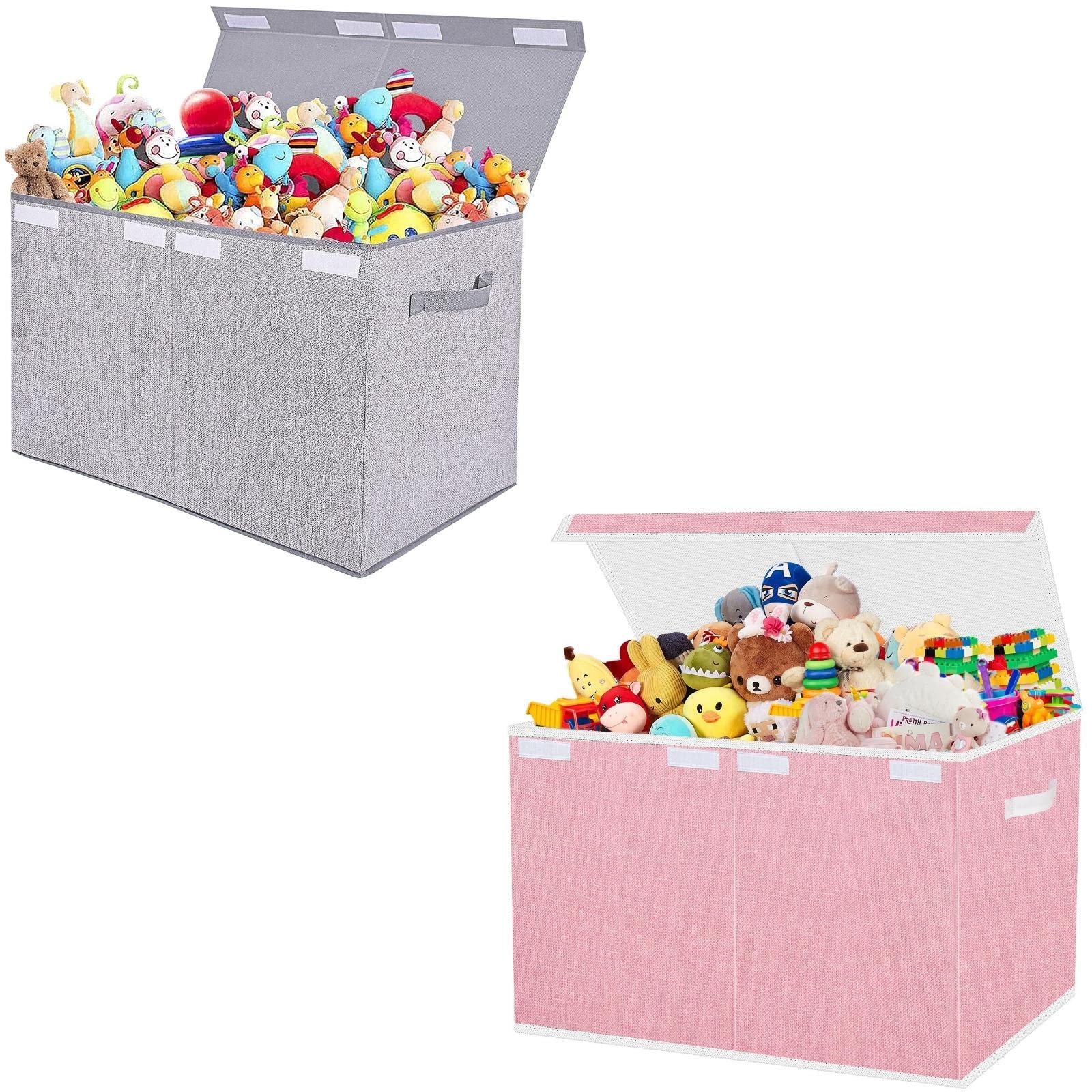 Pantryily Toy Box for Girls-Large Collapsible Kids Toy Chest Boxes Organizers and Storage for Nursery,Playroom,Office 24.5"x13"x16"(Pink&Grey)