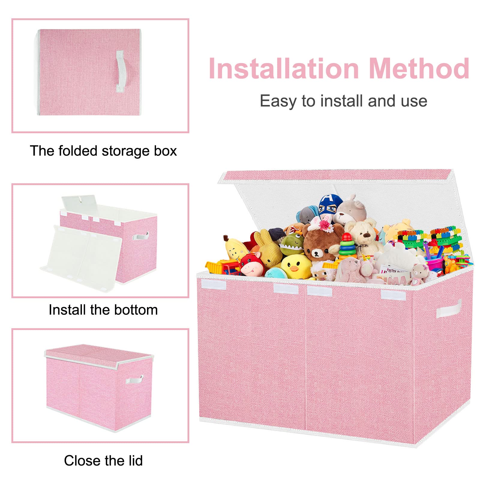 Pantryily Toy Box for Girls-Large Collapsible Kids Toy Chest Boxes Organizers and Storage for Nursery,Playroom,Office 24.5"x13"x16"(Pink&Grey)