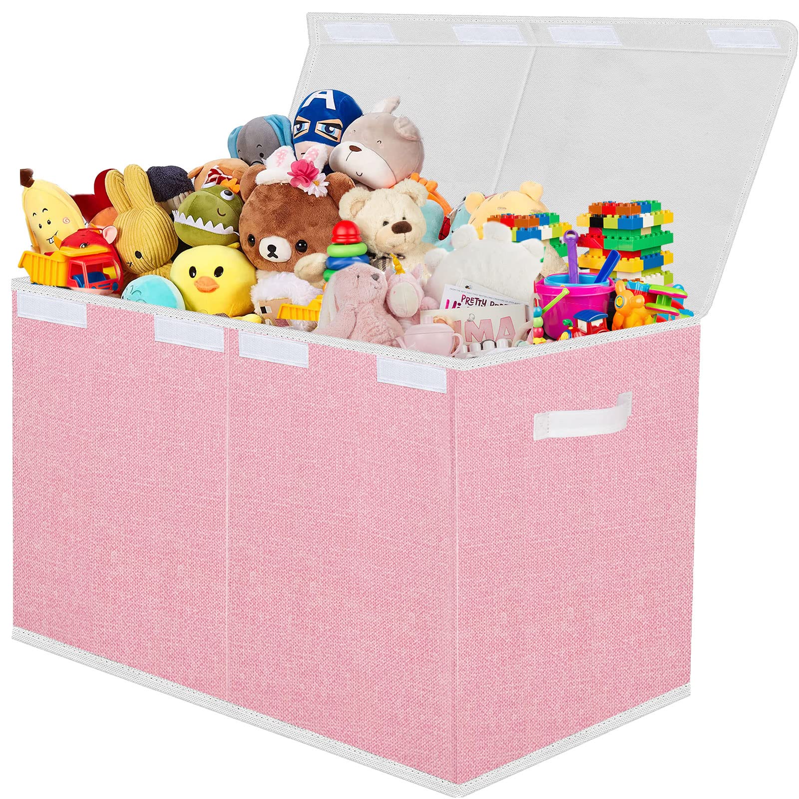 Pantryily Toy Box for Girls-Large Collapsible Kids Toy Chest Boxes Organizers and Storage for Nursery,Playroom,Office 24.5"x13"x16"(Pink&Grey)