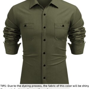 COOFANDY Mens Casual Dress Shirts Slim Fit Button Down Shirt with Two Chest Pockets Army Green