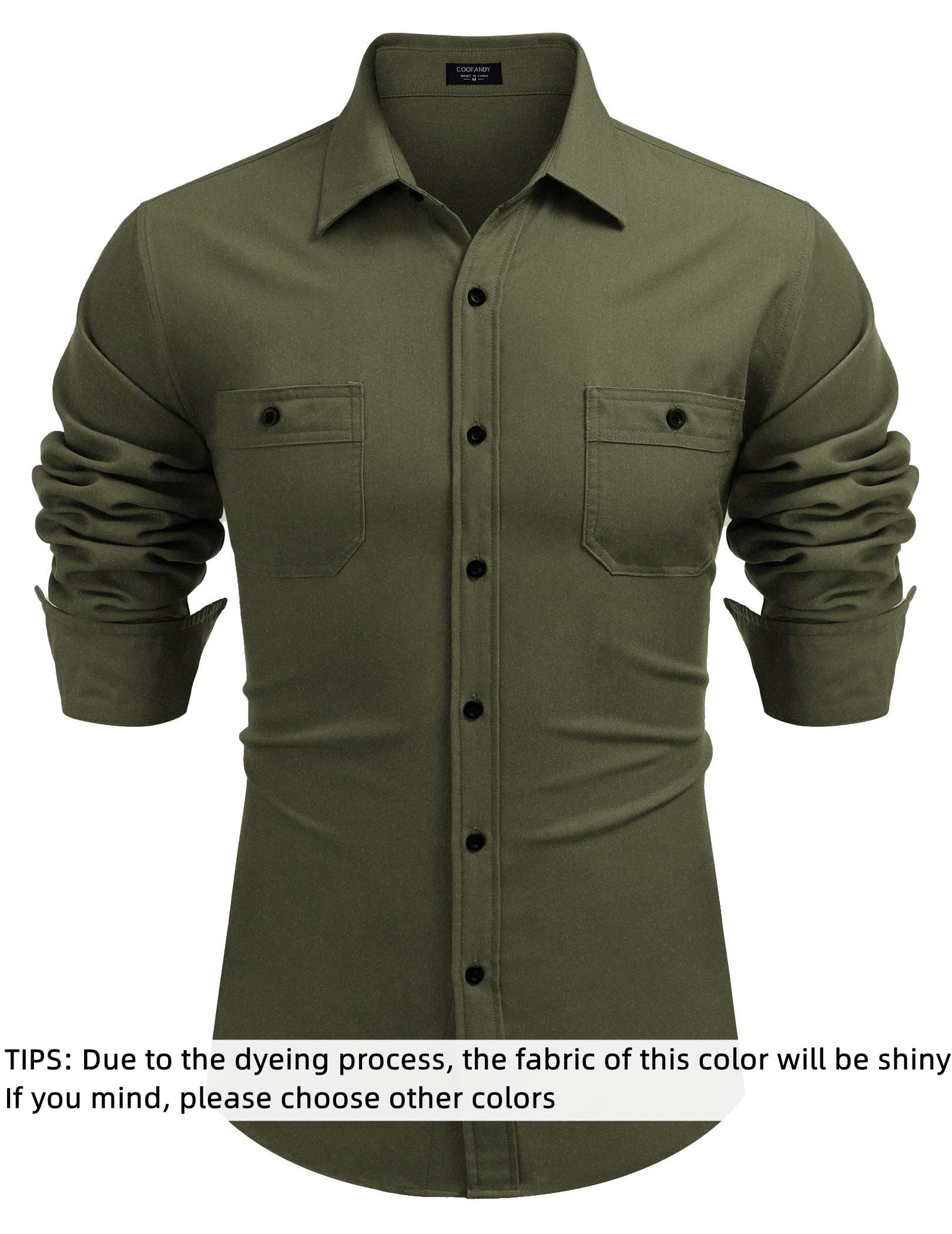 COOFANDY Mens Casual Dress Shirts Slim Fit Button Down Shirt with Two Chest Pockets Army Green