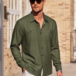 COOFANDY Mens Casual Dress Shirts Slim Fit Button Down Shirt with Two Chest Pockets Army Green