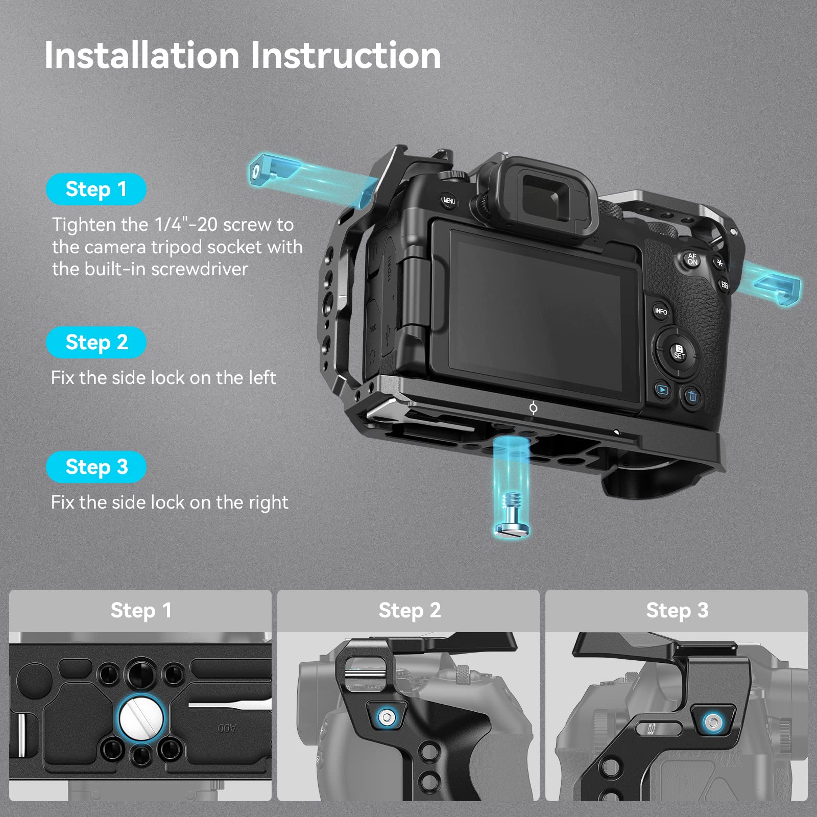 SmallRig Cage for Canon R8, Camera Cage for EOS R8 with1/4-20 Threaded Holes, 3/8"-16 Locating Holes for ARRI, Included Cold Shoe, QD Port and NATO Rail - 4212