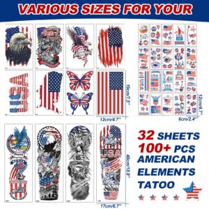 RainFlowwer 4th of july Temporary Tattoo for Adults Kids, Independence Day Sleeve tattoo, Decorations tattoo,USA Flag Full Arm tattoo, Memorial Day, Independence Day, Labor Day Fake Tattoos