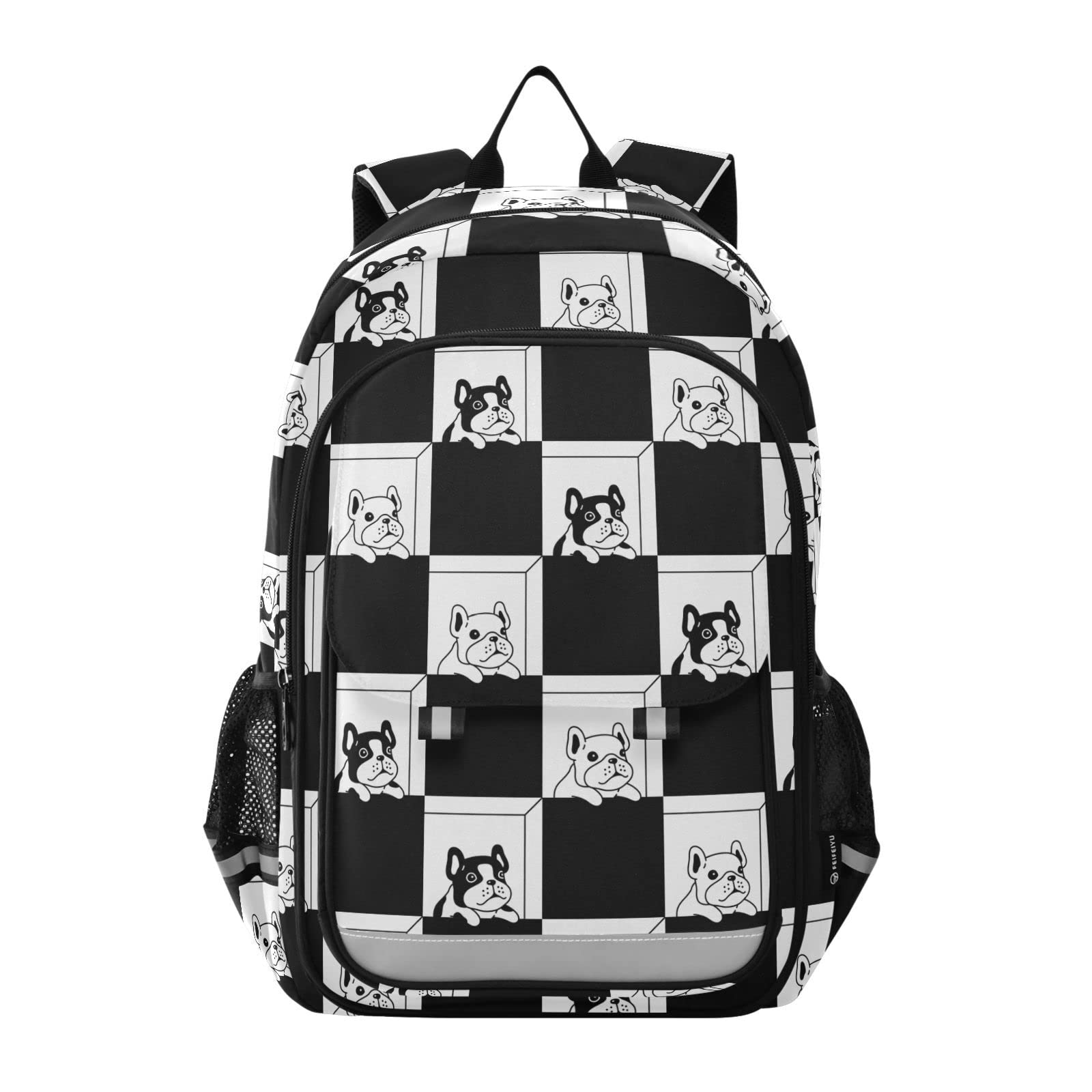 ALAZA French Bulldog Dog Print Checkered Laptop Backpack Purse for Women Men Travel Bag Casual Daypack with Compartment & Multiple Pockets