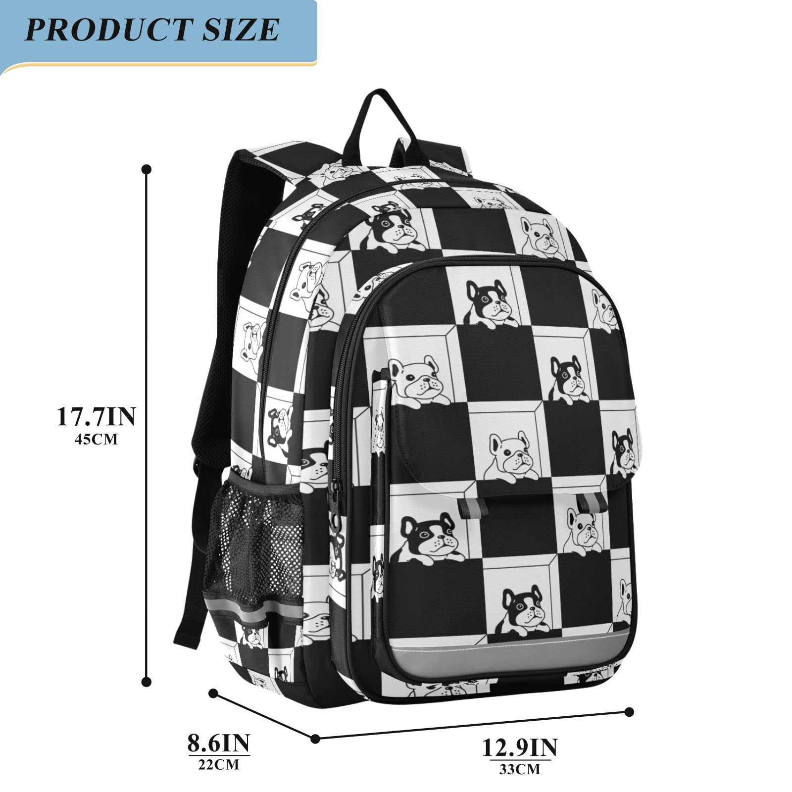 ALAZA French Bulldog Dog Print Checkered Laptop Backpack Purse for Women Men Travel Bag Casual Daypack with Compartment & Multiple Pockets