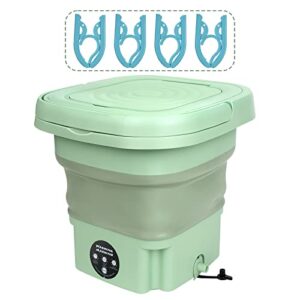 portable washing machine,8l mini folding bucket washer with drainage pipe & 4 clothes clips for socks underwear baby clothes,suitable for apartment camping rv travel laundry (110v-240v) (green)