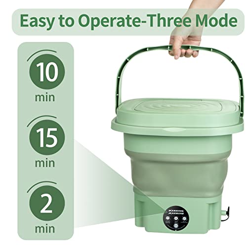 Portable Washing Machine,8L Mini Folding Bucket Washer with Drainage Pipe & 4 Clothes Clips for Socks Underwear Baby Clothes,Suitable for Apartment Camping RV Travel laundry (110V-240V) (Green)