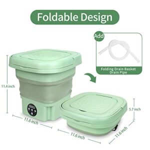 Portable Washing Machine,8L Mini Folding Bucket Washer with Drainage Pipe & 4 Clothes Clips for Socks Underwear Baby Clothes,Suitable for Apartment Camping RV Travel laundry (110V-240V) (Green)