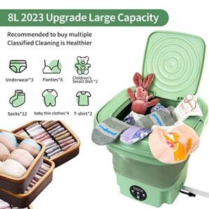 Portable Washing Machine,8L Mini Folding Bucket Washer with Drainage Pipe & 4 Clothes Clips for Socks Underwear Baby Clothes,Suitable for Apartment Camping RV Travel laundry (110V-240V) (Green)