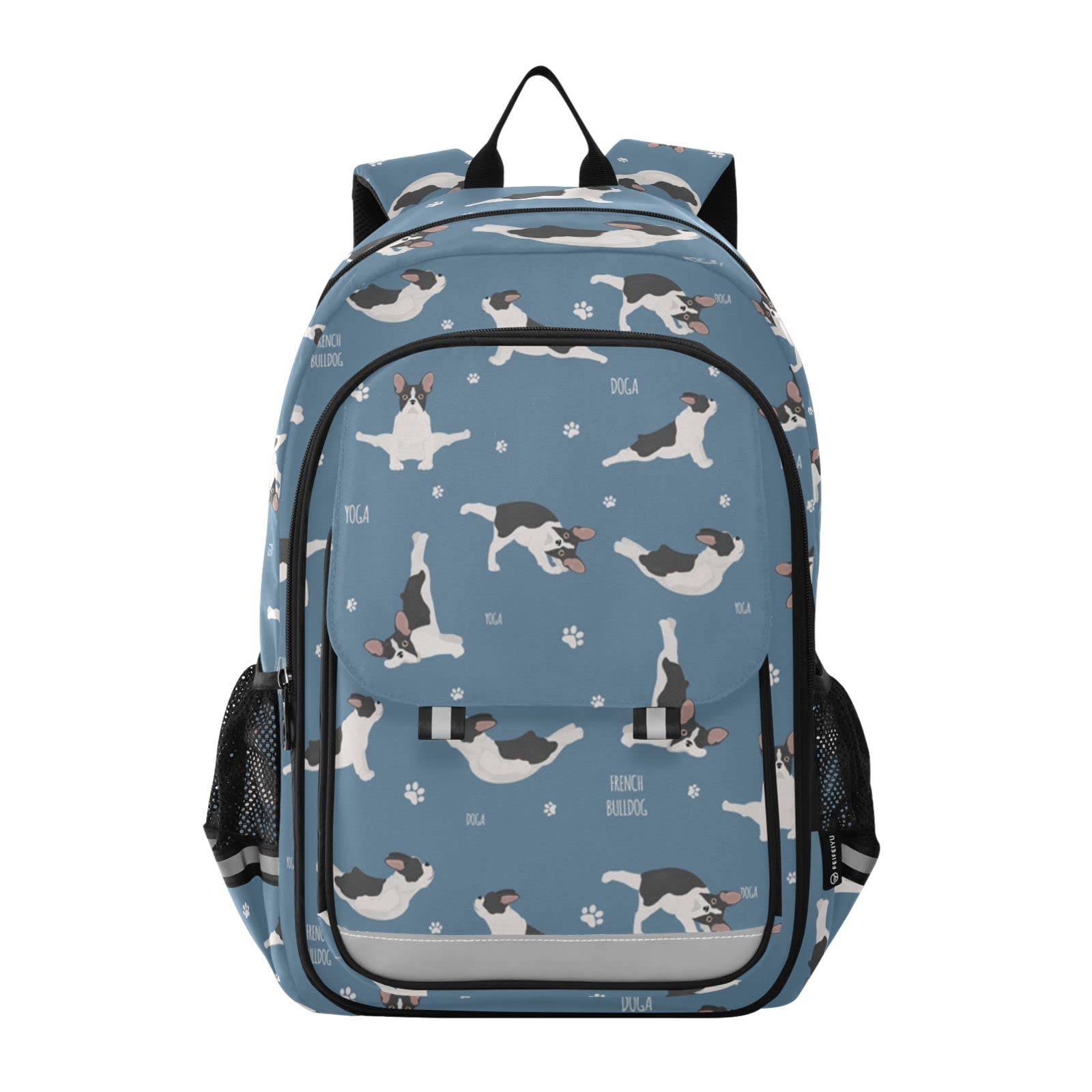 ALAZA Yoga Dog Print French Bulldog Laptop Backpack Purse for Women Men Travel Bag Casual Daypack with Compartment & Multiple Pockets