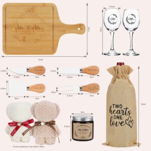 pengtai Wedding Gifts,Engagement Gifts for Couples,Gifts for Couples,Bride Gifts,Anniversary Wine Glass Gift for Couple,Newlywed Mr and Mrs Gifts,Bamboo Serving Board Candle Gift for Husband Wife