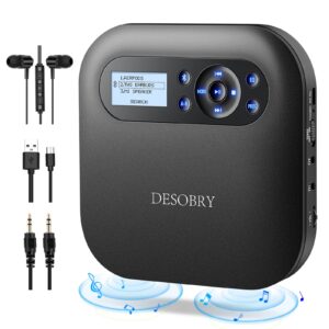 desobry cd player portable, bluetooth cd player with speakers, portable cd players for home, rechargeable walkman cd player for car with lcd screen anti-skip small cd player with dual headphone jacks