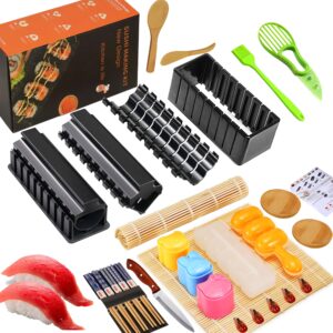 Upgraded 31 Pack Sushi Making Kit for Beginners & Sushi Lovers, Sushi Making Kitchen Accessories Like Bamboo Mats, Chef's Knife, Nigiri/Rice Ball Shaker/Gunkan Sushi Rice Mold and More