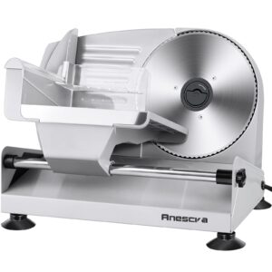 meat slicer, anescra 200w electric deli food slicer with removable 7.5’’ stainless steel blade and food carriage, 0-15mm adjustable thickness meat slicer for home, food slicer machine