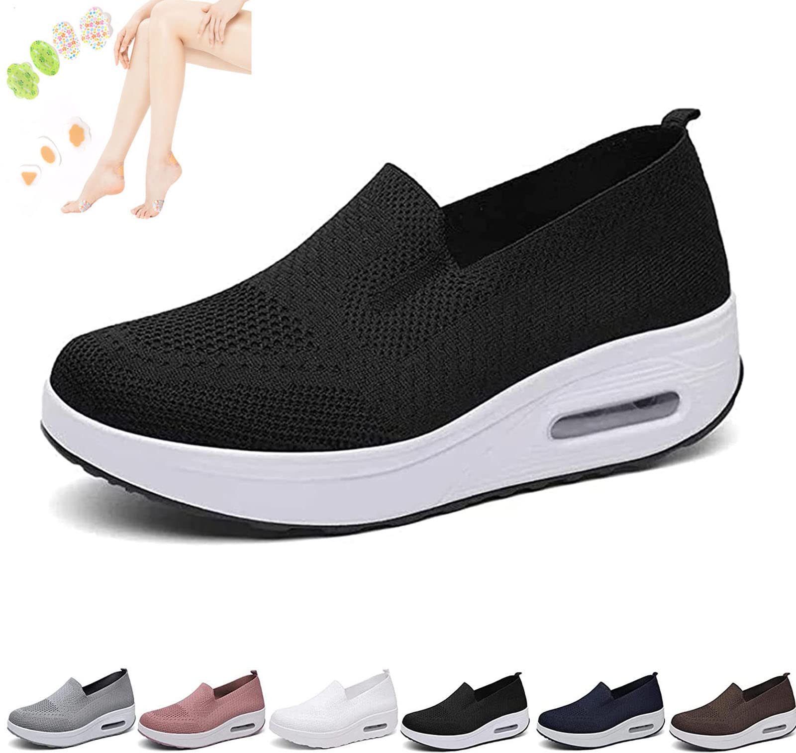 Womens Orthopedic Sneakers, Give 7PCS Wear Resistant Patch as Gifts, Orthopedic Shoes, Women's Orthopedic Sneakers, Women Orthopedic Walking Shoes, Women's Orthopedic Shoes, Black, 7.5