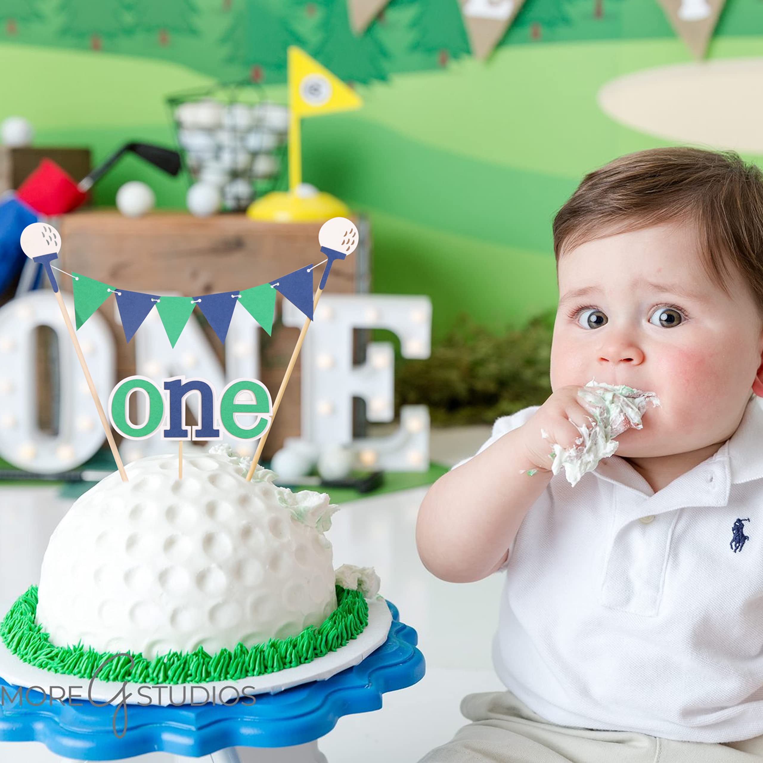 Golf First Birthday Cake Topper - 1st Birthday Cake Topper, Golf Themed First Birthday Party, Golf Tee Decor, One Cake Bunting, Boy 1st Birthday Party Supplies (Golf First Birthday Cake Topper)