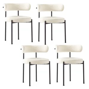 qqxx upholstered dining chairs cute boucle chair,mid century modern dining chair for kitchen dining room,comfy sherpa accent chair vanity chair side chairs with metal legs(set of 4, white black)