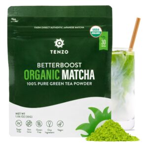 tenzo matcha green tea powder - matcha powder usda organic premium grade - authentic japanese matcha tea - original matcha latte powder - betterboost (1.06 ounce)