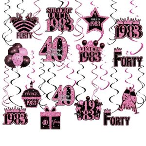 40th Birthday Decorations Women, 45pcs Happy 40 Birthday Party Supplies, 1983 40th Birthday Hanging Swirls for Her, Pink Dangling Spinners Foli Decor, Forty Years Old Bday Ceiling Party Favors