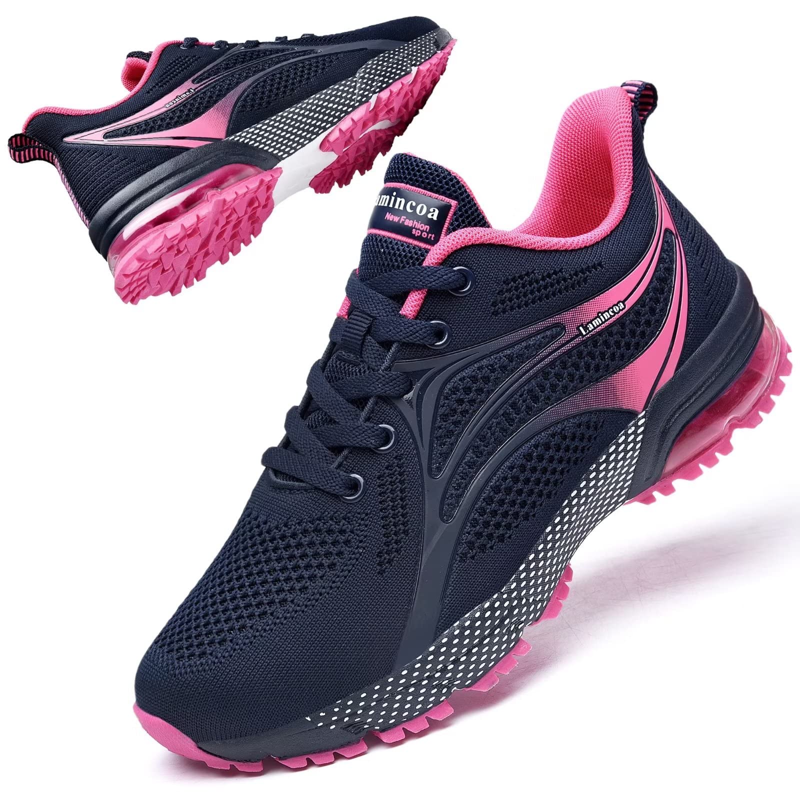 ZOOMCO Womens Air Running Shoes Non Slip Womens Tennis Shoes Womens Walking Shoes Mesh Air Cushion Sneakers for Gym Workout Sports Rose