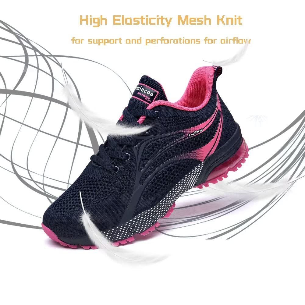 ZOOMCO Womens Air Running Shoes Non Slip Womens Tennis Shoes Womens Walking Shoes Mesh Air Cushion Sneakers for Gym Workout Sports Rose