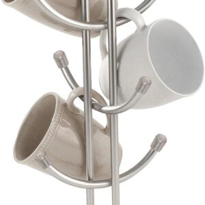 FitWell Mug Holder for Counters,Holds 8 Large Mugs,Coffee Mug Tree for Countertops,Mug Holder Stand,Space Saver for Kitchen Cabinets, Portable Coffee Mug Holder (Chrome)