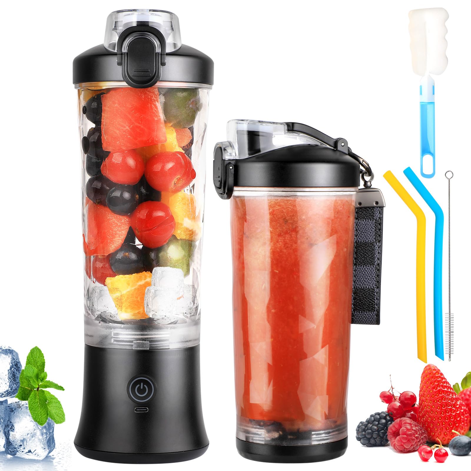 Portable Blender, Blender for Shakes and Smoothies, 20 Oz Rechargeable USB Personal Blender, Mini Blender with 6 Blades, Multifunctional and BPA Free Blender Bottle–Sports/Travel/Home/Gym/Office