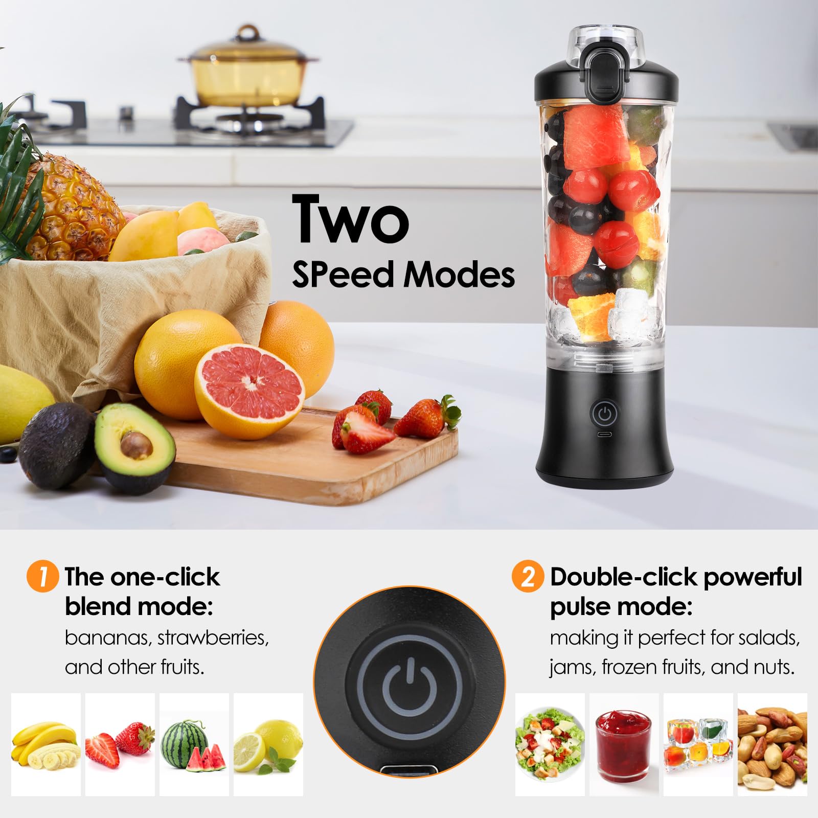 Portable Blender, Blender for Shakes and Smoothies, 20 Oz Rechargeable USB Personal Blender, Mini Blender with 6 Blades, Multifunctional and BPA Free Blender Bottle–Sports/Travel/Home/Gym/Office