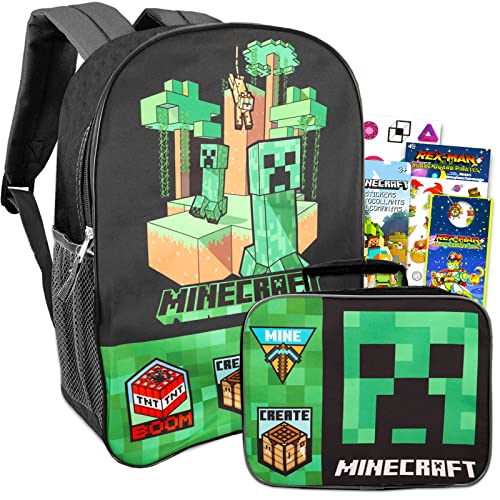 Game Party Minecraft Backpack and Lunch Set for Boys - Bundle with 16” Minecraft Backpack, Lunch, Stickers, Tattoos, More | Minecraft Backpack for Boys 8-12