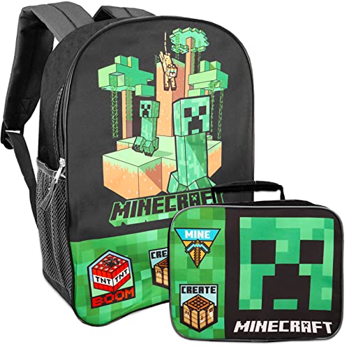 Game Party Minecraft Backpack and Lunch Set for Boys - Bundle with 16” Minecraft Backpack, Lunch, Stickers, Tattoos, More | Minecraft Backpack for Boys 8-12