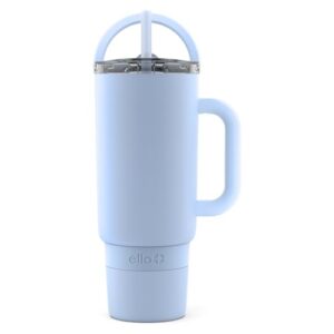 ello port 40oz tumbler with carry loop & integrated handle, vacuum insulated stainless steel reusable water bottle, travel mug with leak proof lid & straw for iced coffee & tea, halogen blue