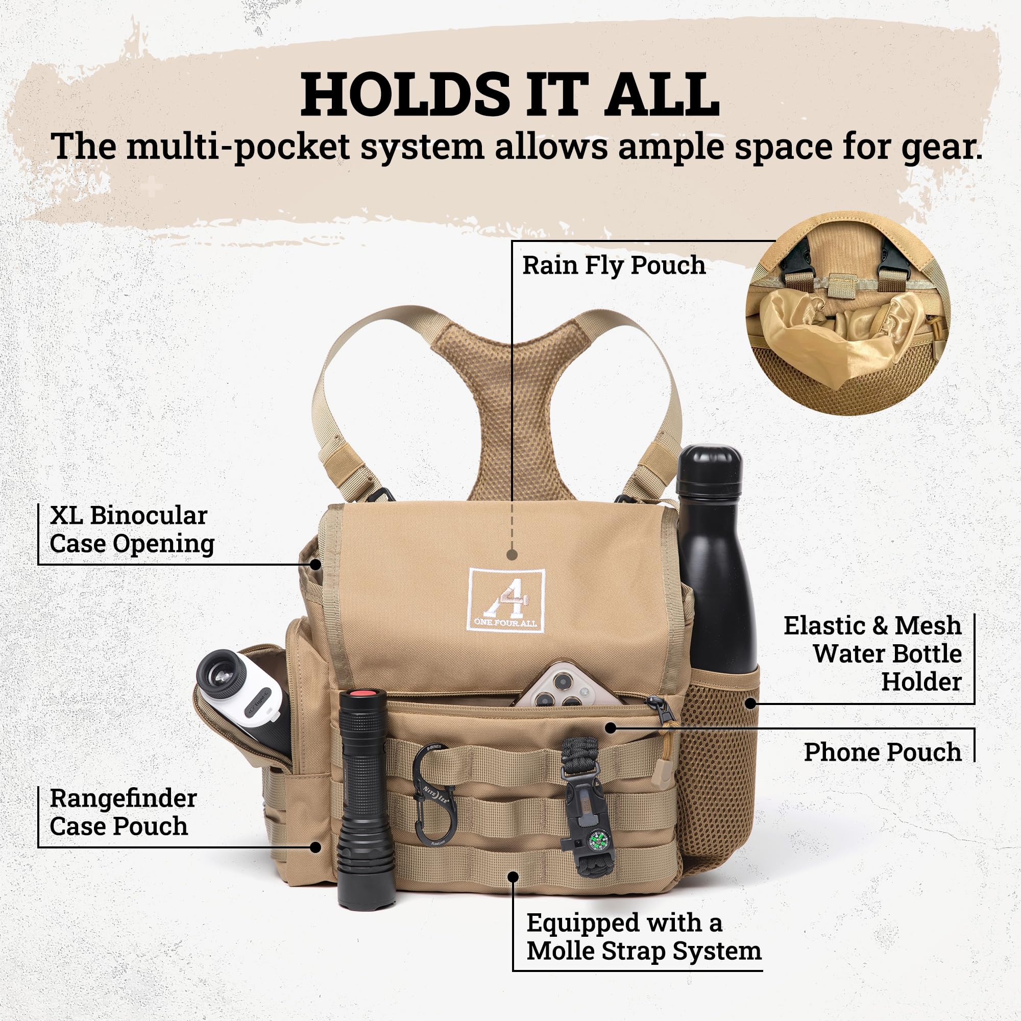 XL Binocular Harness Chest Pack | Bino Harness with Rangefinder Pouch | Chest Rig Harness with Tactical Gear Molle Binocular Chest Harness | Binoculars Hiking Pack | Range Finder Hunting Pack