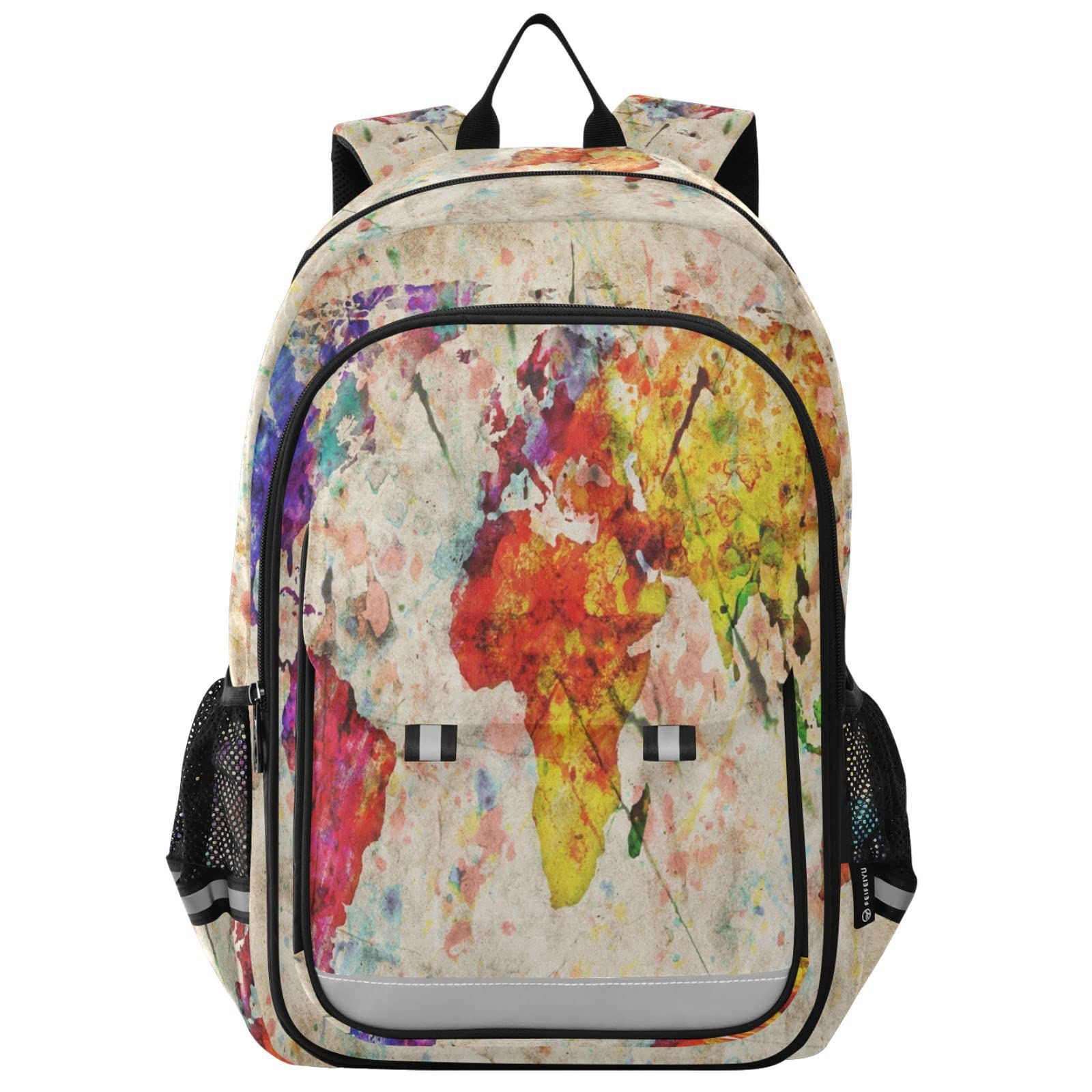 ALAZA Vintage Rainbow World Map Casual Backpack Travel Daypack Bookbag