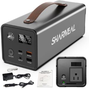 sharmeal 118wh portable power station, 32000mah pure sine wave camping solar generator, 110v/200w ac outlet backup lithium battery for cpap home camping emergency backup