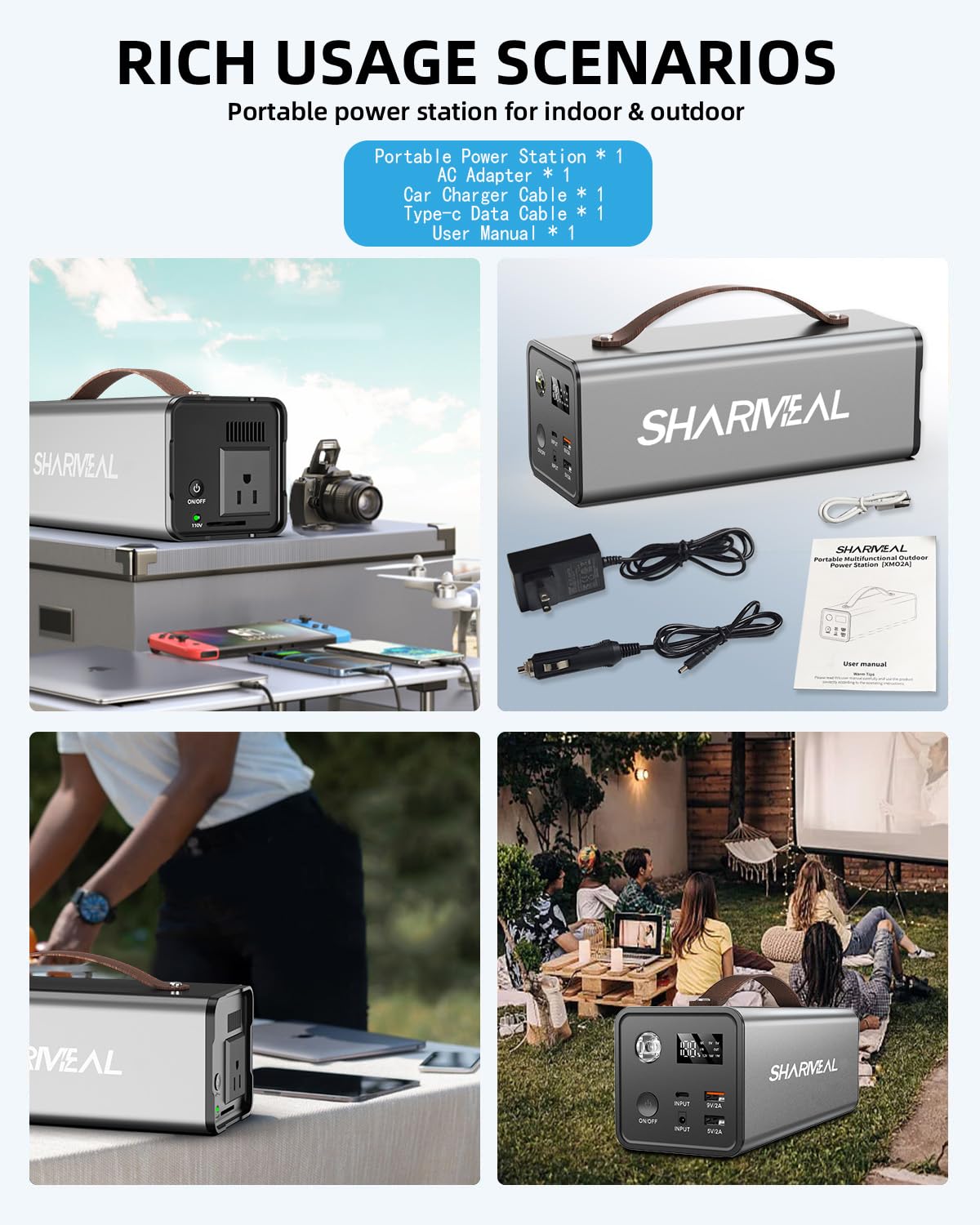 Sharmeal 118Wh Portable Power Station, 32000mAh Pure Sine Wave Camping Solar Generator, 110V/200W AC Outlet Backup Lithium Battery for CPAP Home Camping Emergency Backup