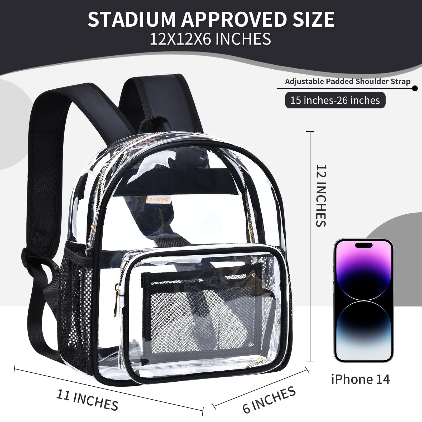 BYXEPA Clear Mini Backpack Stadium Approved TPU 12X12X6 Duty Transparent Backpacks Book Bag with Reinforced Strap for Teens Girls Women Concerts, Sporting Event, Work, School, Security-Mintgreen