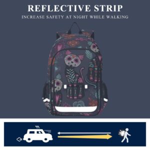 ALAZA Halloween Skull Cats Floral Backpack Daypack Bookbag