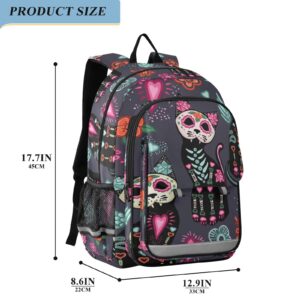 ALAZA Halloween Skull Cats Floral Backpack Daypack Bookbag