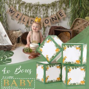 Baby Boxes Safari Baby Shower Decorations for Boy Girl, Safari Balloons Arch Kit with Green Jungle Baby Boxes,Green and Brown Animal Print Balloons for Dinosaur Safari Birthday Decorations for Boys