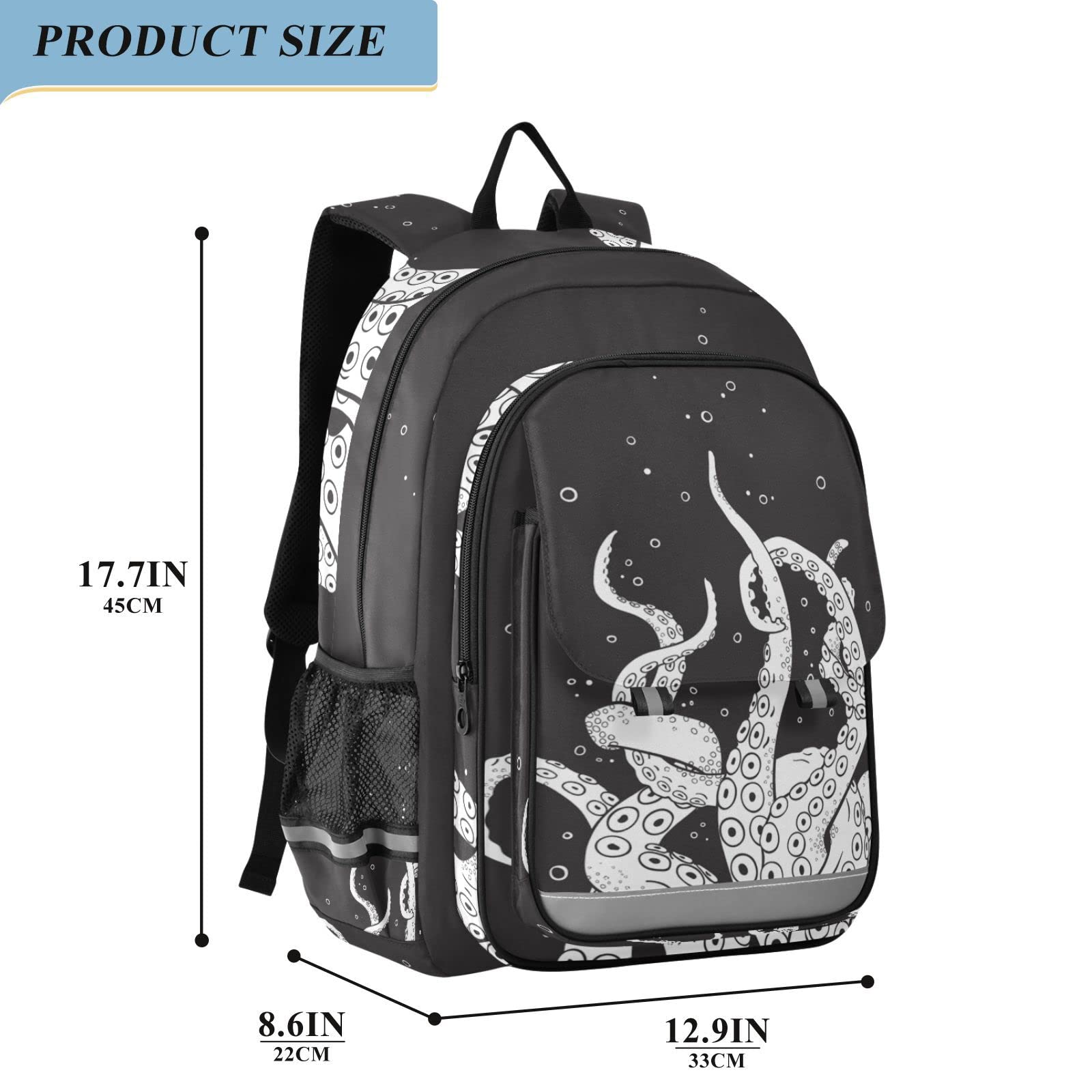 ALAZA Octopus Tentacles on Black Backpack Cycling, Running, Walking, Jogging