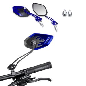1pair universal motorcycle mirrors, motocycle rear view mirrors, adjustable side mirror, motorcycle mirrors for handlebars, aluminum flame pattern rear view mirrors with 8mm/10mm screws (blue)