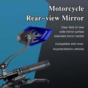 1Pair Universal Motorcycle Mirrors, Motocycle Rear View Mirrors, Adjustable Side Mirror, Motorcycle Mirrors for Handlebars, Aluminum Flame Pattern Rear View Mirrors with 8mm/10mm Screws (Blue)