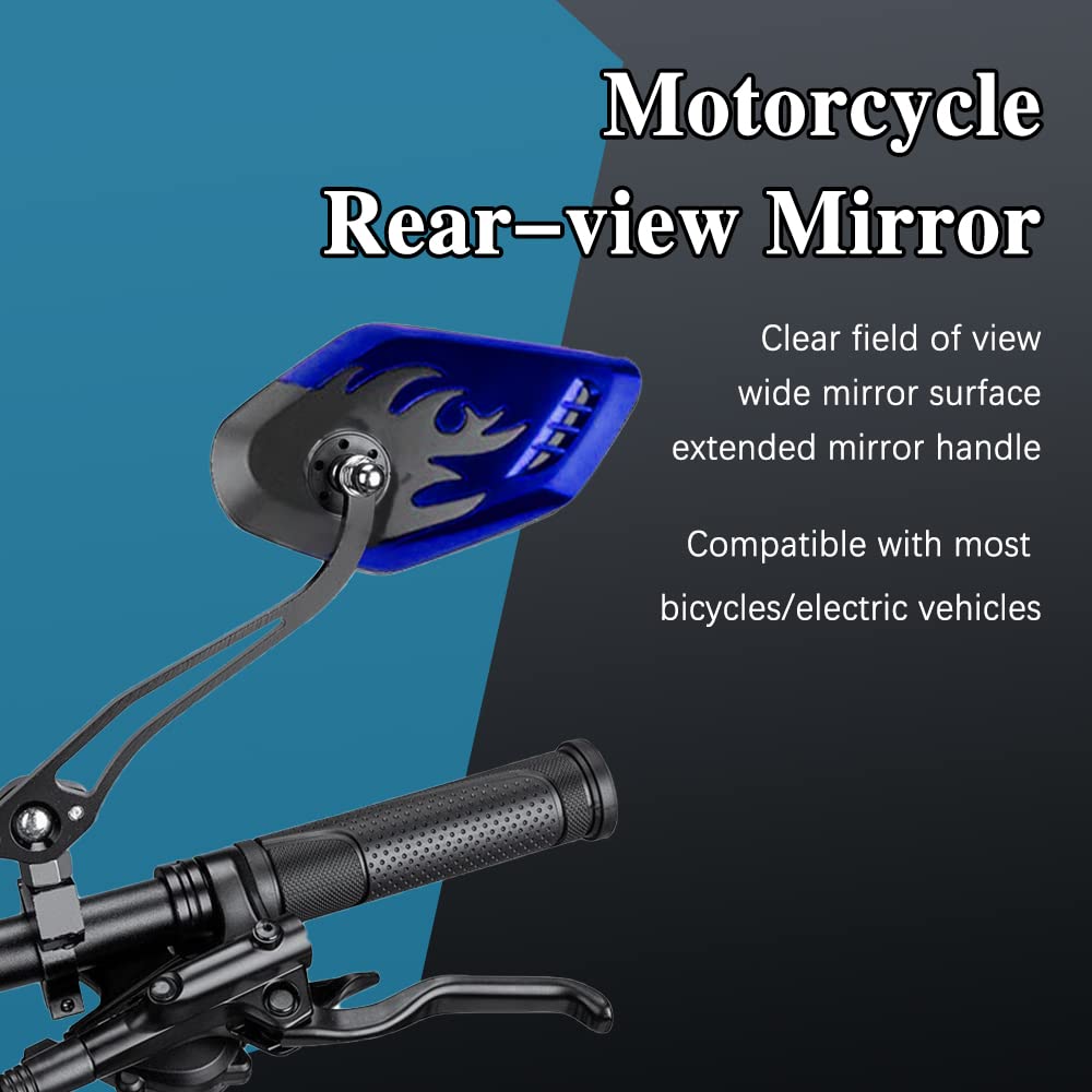 1Pair Universal Motorcycle Mirrors, Motocycle Rear View Mirrors, Adjustable Side Mirror, Motorcycle Mirrors for Handlebars, Aluminum Flame Pattern Rear View Mirrors with 8mm/10mm Screws (Blue)